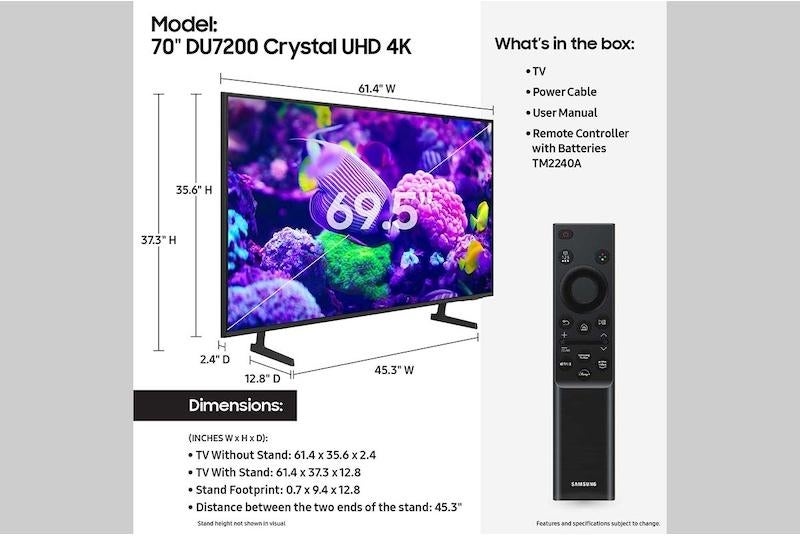 Samsung Electronics UN70DU7200FXZA 4K 60Hz SlimLook Design QLED Motion Xcelerator Sma...