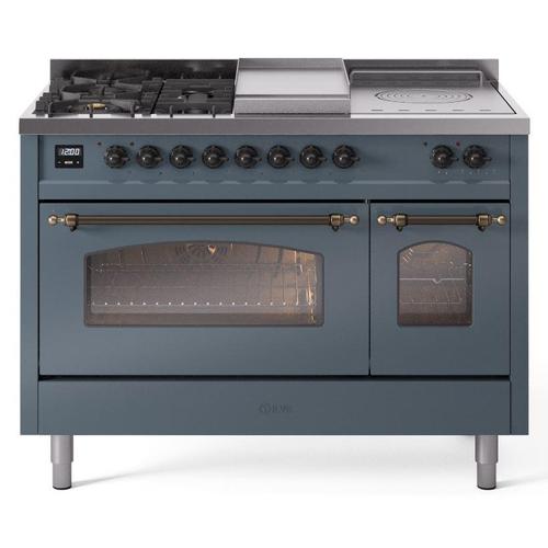 Ilve UP48FSNMPBGBLP 48 inch Dual Fuel Range Gas Burner Top and Electri...