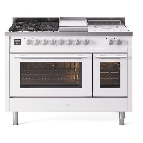 Ilve UP48FSWMPWHLP 48 inch Dual Fuel Range Gas Burner Top and Electri...