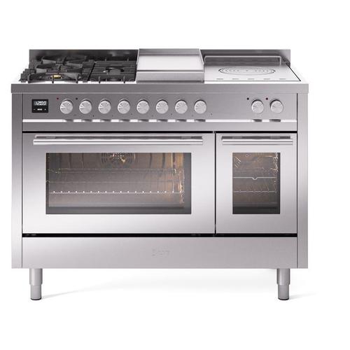 Ilve UP48FSWMPSSLP 48 inch Dual Fuel Range Gas Burner Top and Electri...