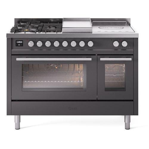 Ilve UP48FSWMPMGLP 48 inch Dual Fuel Range Gas Burner Top and Electri...