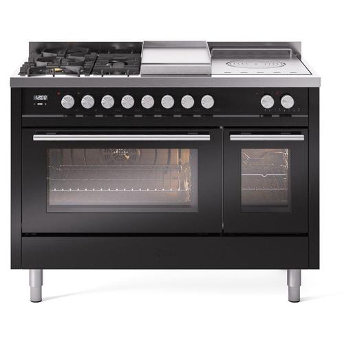 Ilve UP48FSWMPBKLP 48 inch Dual Fuel Range Gas Burner Top and Electri...