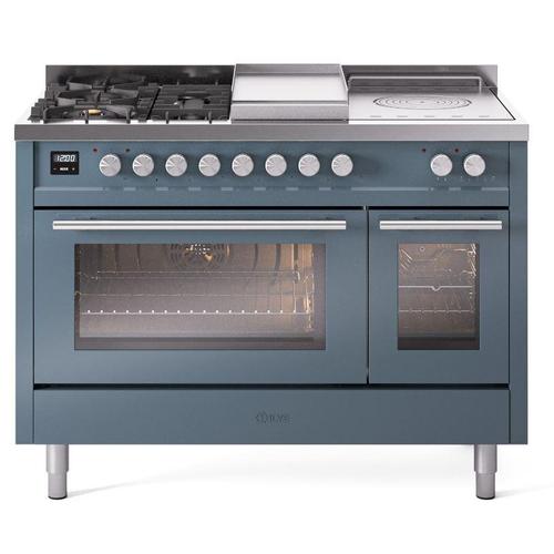 Ilve UP48FSWMPBGLP 48 inch Dual Fuel Range Gas Burner Top and Electri...