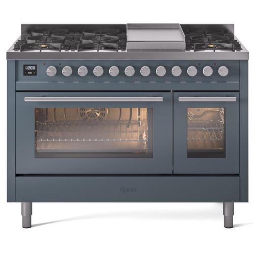 Ilve UP48FWMPBGLP 48 inch Dual Fuel Range Gas Burner Top and Electri...