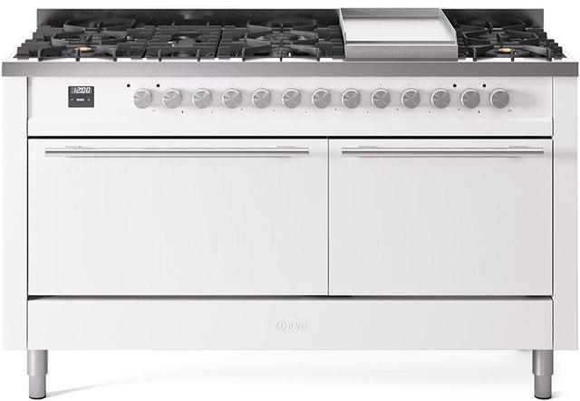 Ilve UP60FQMPWHLP Professional Plus 60 Inch Dual Fuel Range with 9 S...