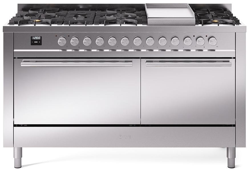 Ilve UP60FQMPSSLP Professional Plus 60 Inch Dual Fuel Range with 9 S...