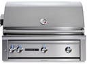 36 Inch Built In Grill with 3 Stainless Steel Burners, Temperature Gauge, Fluid Rotation Handle, Rotisserie & Rod Storage, Lynx Hood Assist, Blue Lit Control Knobs and Stainless Steel Cooking Grates