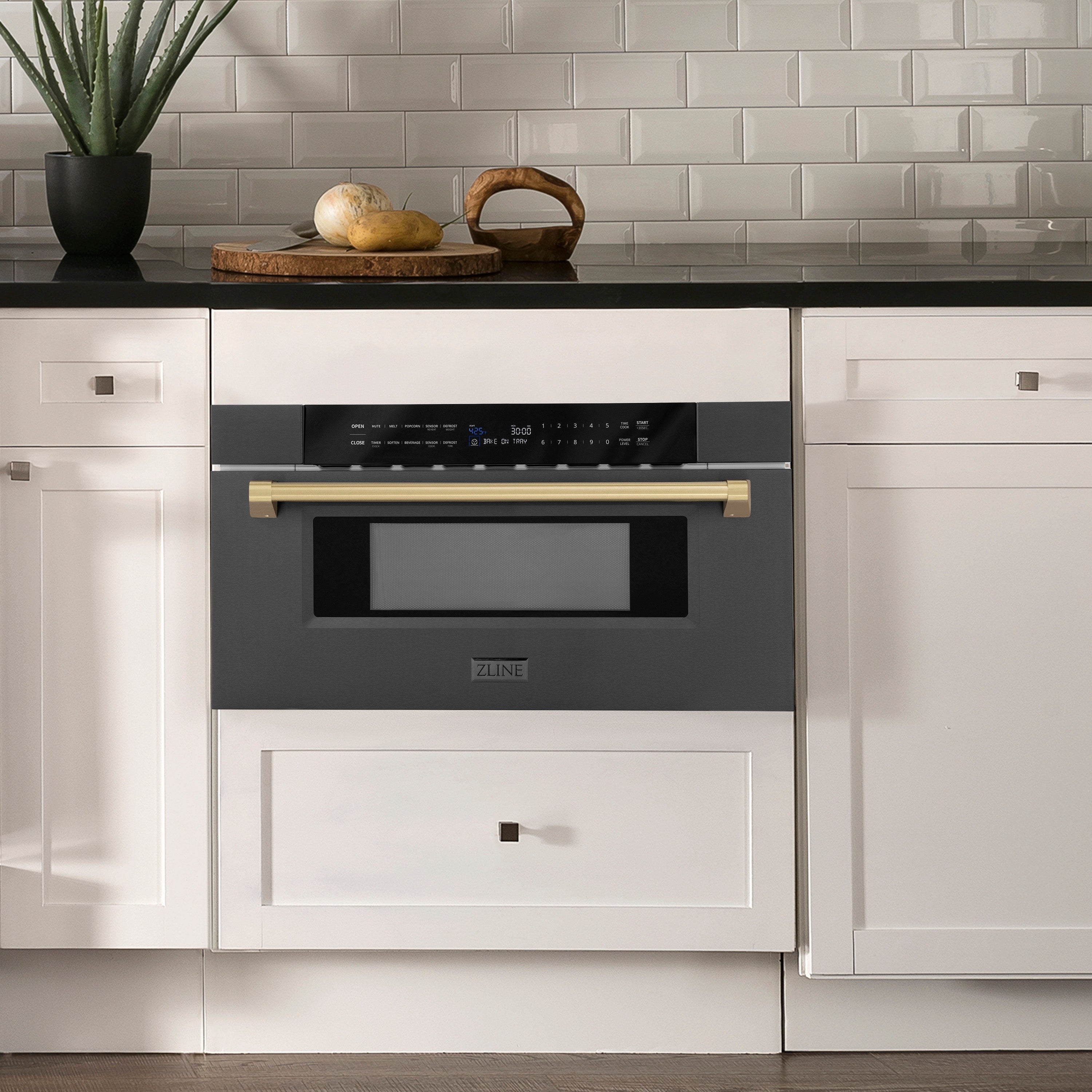 Zline MWDZ30BSCB Black Stainless Steel, Champagne Bronze Accents