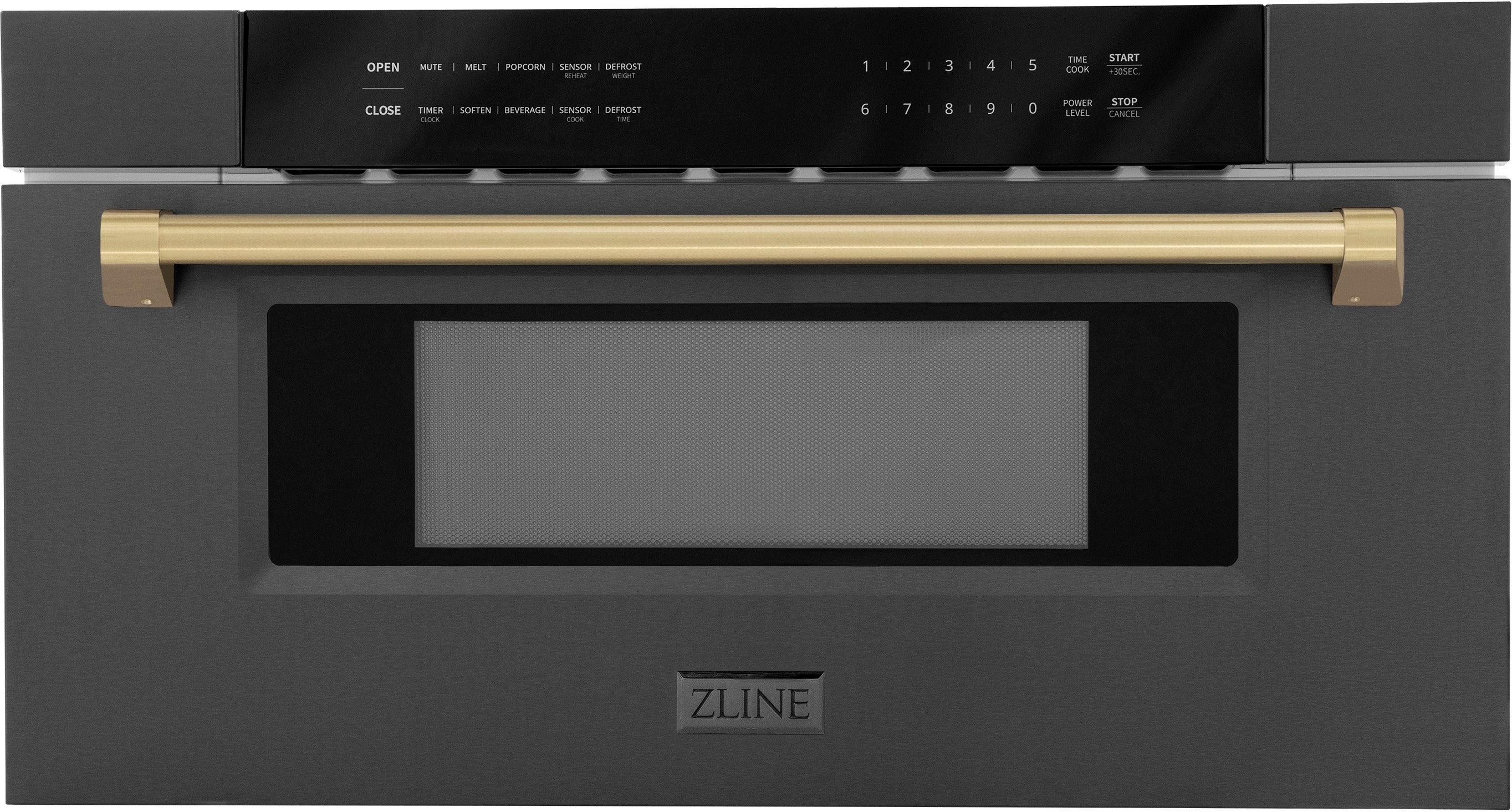 Zline MWDZ30BSCB Black Stainless Steel, Champagne Bronze Accents