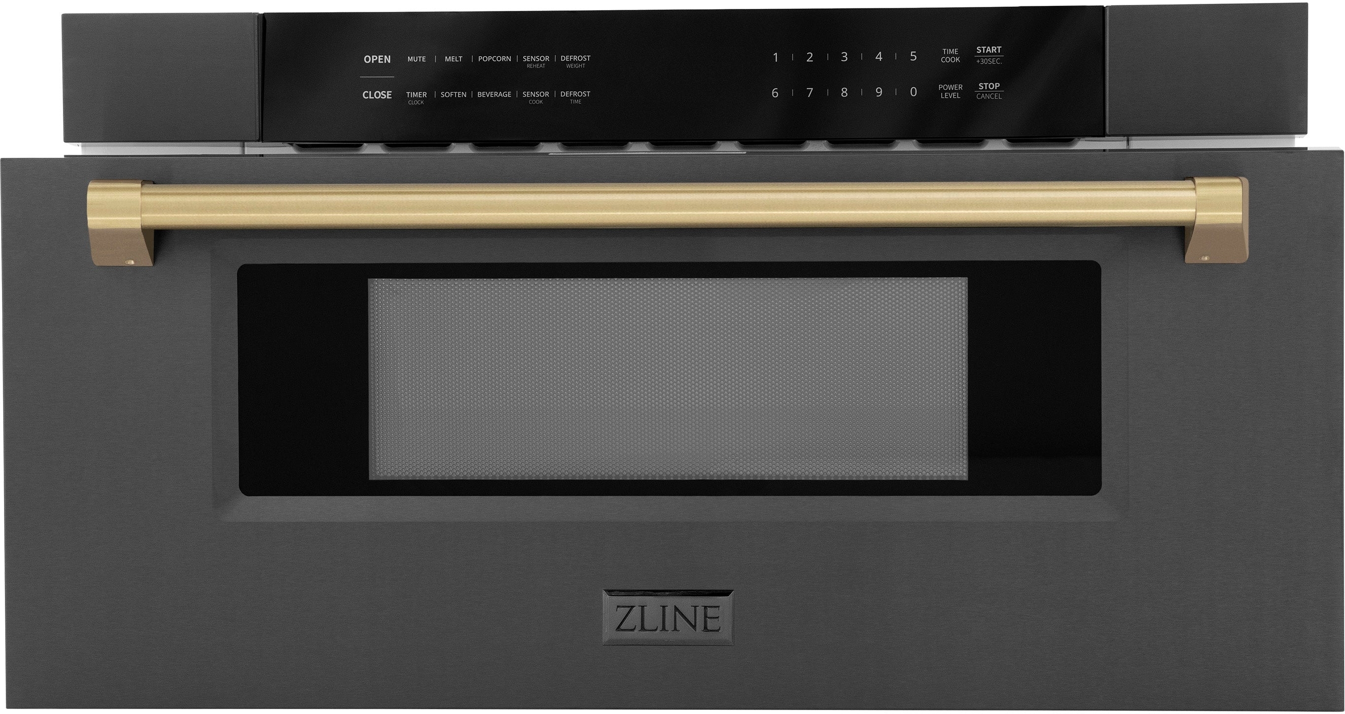 Zline MWDZ30BSCB Black Stainless Steel, Champagne Bronze Accents