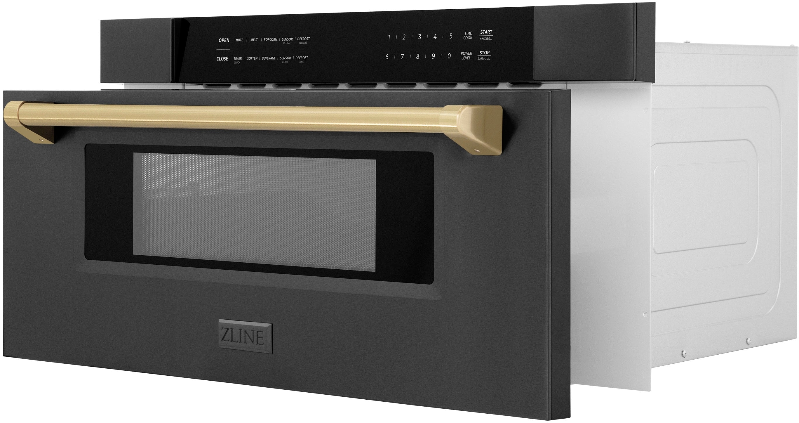 Zline MWDZ30BSCB Black Stainless Steel, Champagne Bronze Accents