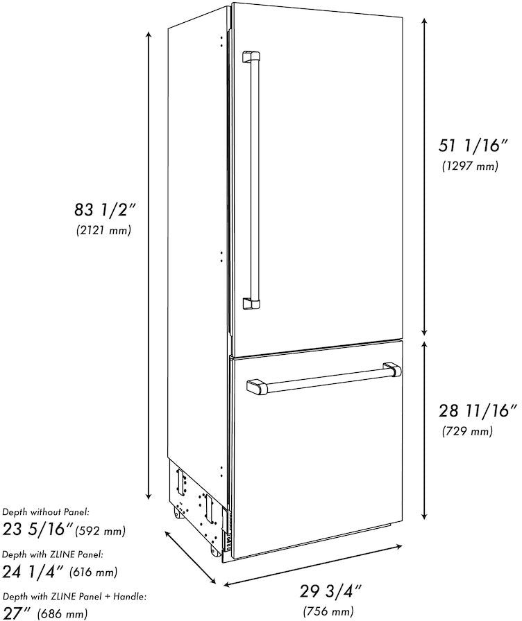 Zline RBIVBS30 ZLINE 30 Inch 16.1 cu. ft. Built-In 2-Door Bottom ...