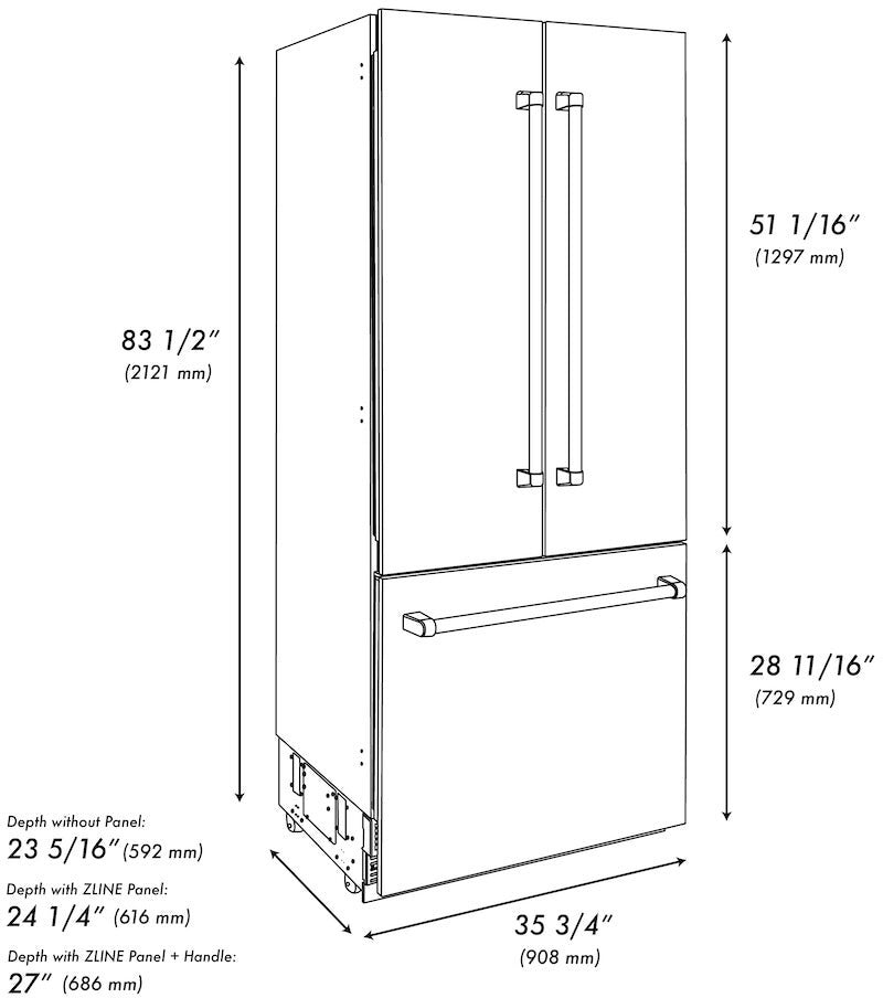 Zline RBIVSN36 ZLINE 36 Inch 19.6 cu. ft. Built-In 3-Door French ...