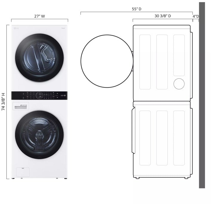 LG WKGX201HWA 27 Inch Smart Gas Single Unit WashTower White