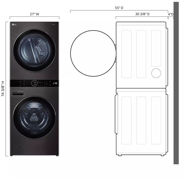 LG WKHC202HBA 27 Inch Smart Electric WashTower with 4.5 Cu. Ft. ...