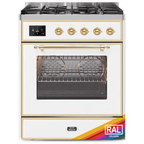 Ilve UM30DNE3RAGLP 30" Dual Fuel Freestanding Range w/ 5 Sealed Burne...