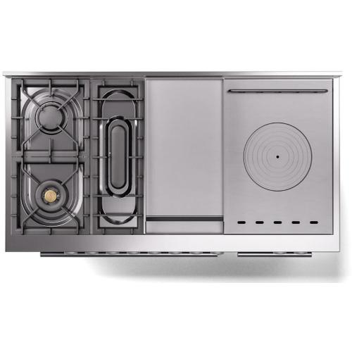 Ilve UP48FSWMPRALP 48 inch Dual Fuel Range Gas Burner Top and Electri...