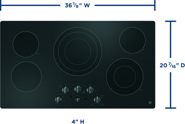 GE JEP5036DTBB 36 Inch Electric Cooktop With Radiant Elemens: Bla...