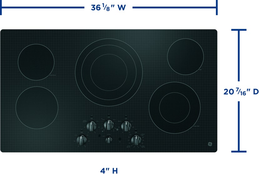 GE JEP5036DTBB 36 Inch Electric Cooktop With Radiant Elemens: Bla...