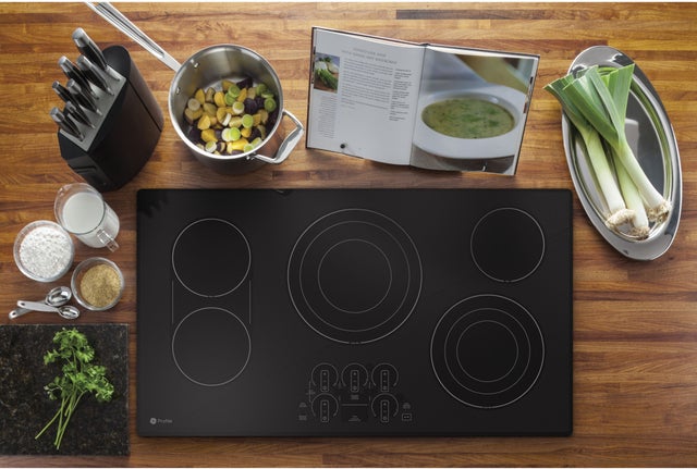 GE PEP9036DTBB 36 Inch Electric Cooktop With Radiant Elemens: Bla...