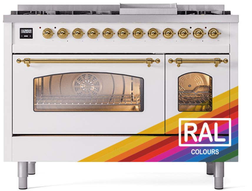 Ilve UP48FNMPRAGLP Ral Custom Color With Brass Knobs, Liquid Propane