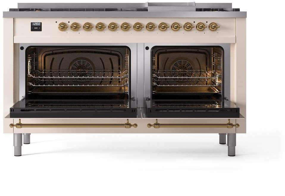 Ilve UP60FNMPAWGLP Antique White, Brass Trim, Triple Glass Door
