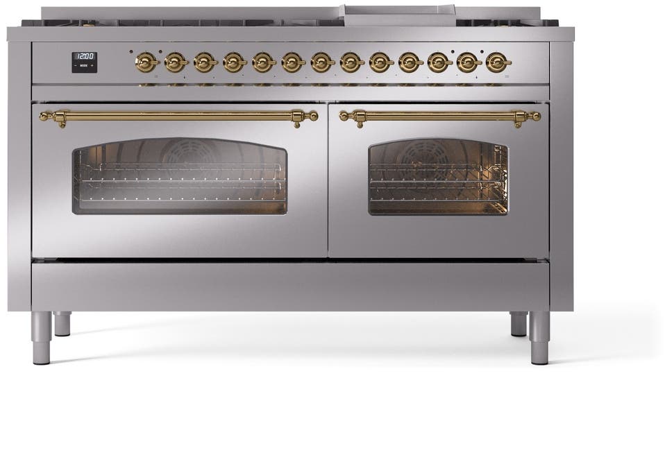 Ilve UP60FNMPSSGLP Stainless Steel, Brass Trim, Triple Glass Door