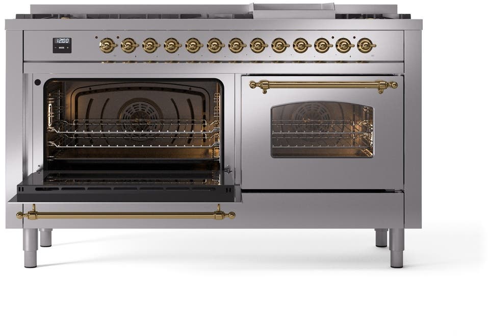 Ilve UP60FNMPSSGLP Stainless Steel, Brass Trim, Triple Glass Door
