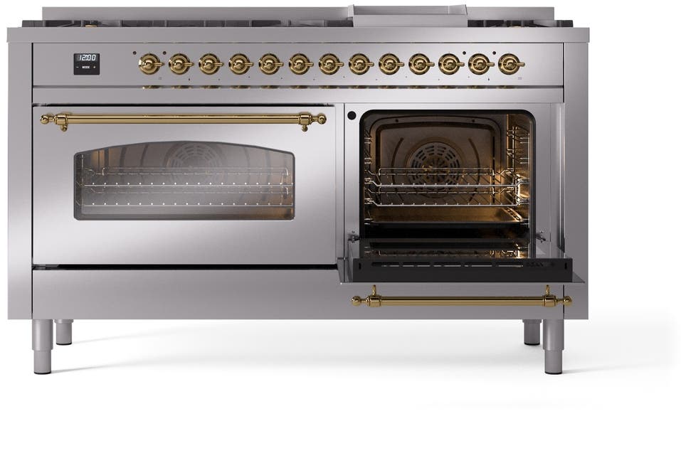 Ilve UP60FNMPSSGLP Stainless Steel, Brass Trim, Triple Glass Door