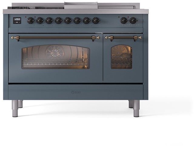 Ilve UP48FSNMPBGBLP 48 inch Dual Fuel Range Gas Burner Top and Electri...