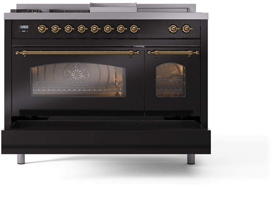 Ilve UP48FSNMPBKGLP Glossy Black, Brass Trim