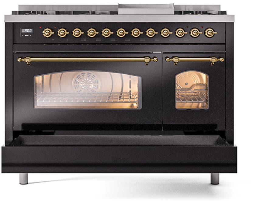 Ilve UP48FNMPBKGLP Glossy Black With Brass Trim, Lp