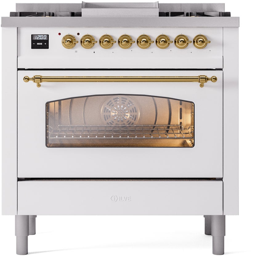 Ilve UP36FNMPWHGLP 36 inch Dual Fuel Range Gas Burner Top and Electri...