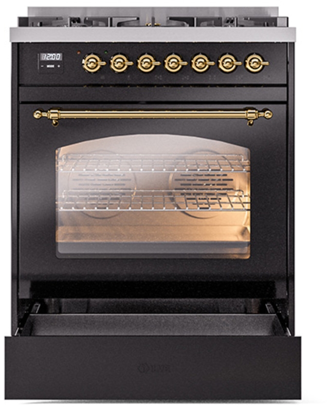 Ilve UP30NMPBKGLP Glossy Black With Brass Trim, Lp