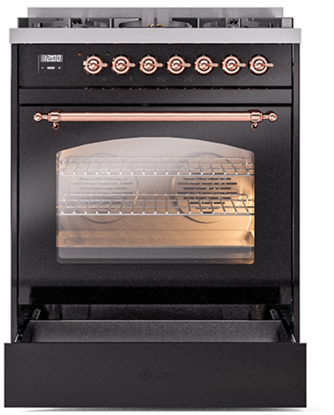 Ilve UP30NMPBKPLP Glossy Black With Copper Trim, Lp