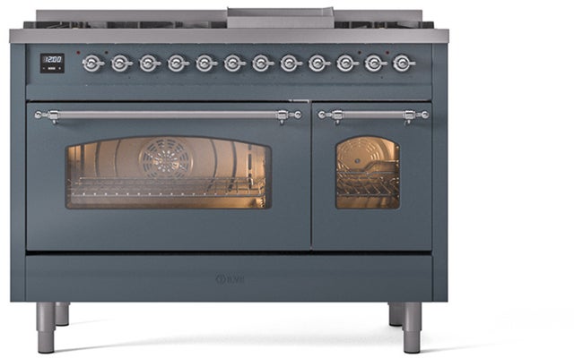 Ilve UP48FNMPBGC 48 inch Dual Fuel Range Gas Burner Top and Electri...