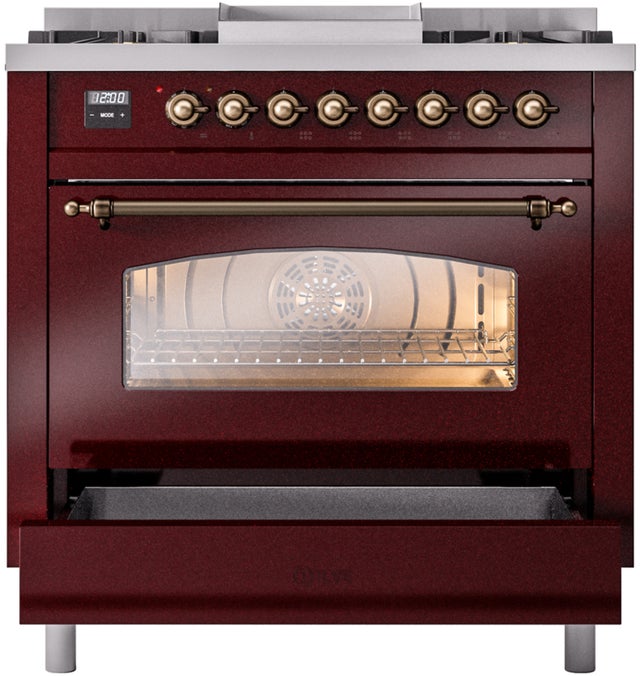 Ilve UP36FNMPBUB 36 inch Dual Fuel Range Gas Burner Top and Electri...