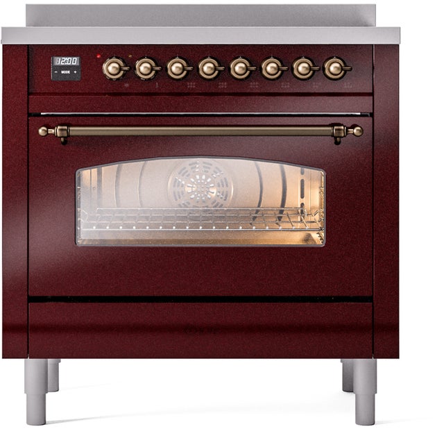 Ilve UPI366NMPBUB 36 inch All Electric Range: Burgundy Burnt