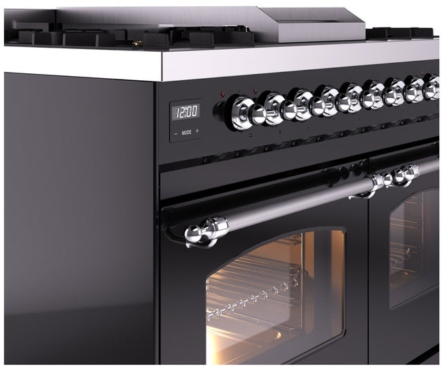 Ilve UPD40FNMPBKC 40 inch Dual Fuel Range Gas Burner Top and Electri...