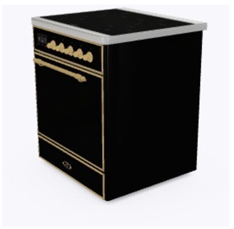 Ilve UMI30QNE3BKG Glossy Black W/ Brass Trim