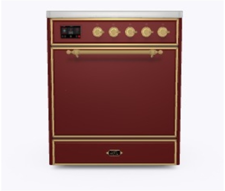 Ilve UMI09QNS3BUG Burgundy W/ Brass Trim