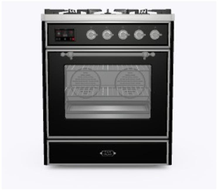 Ilve UM30DNE3BKC Natural Gas In Glossy Black W/ Chrome Trim
