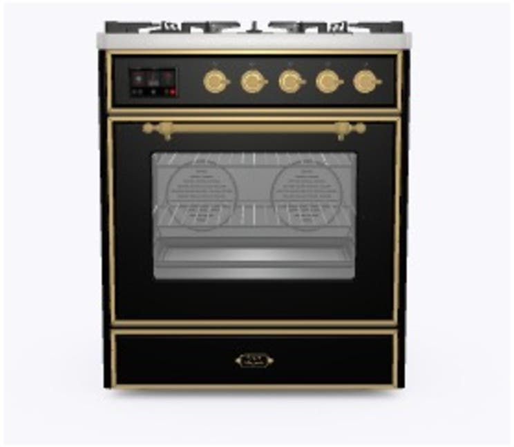 Ilve UM30DNE3BKG Natural Gas In Glossy Black W/ Brass Trim