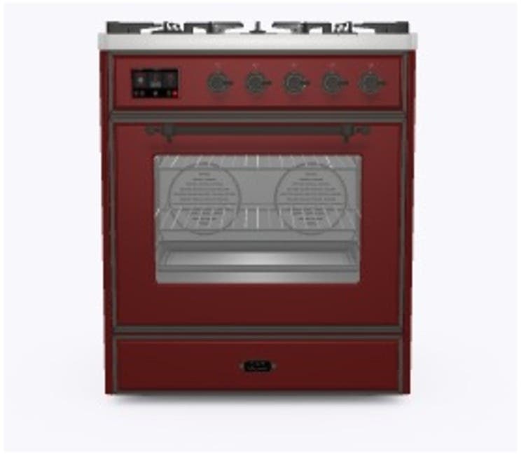 Ilve UM30DNE3BUB Natural Gas In Burgundy W/ Bronze Trim