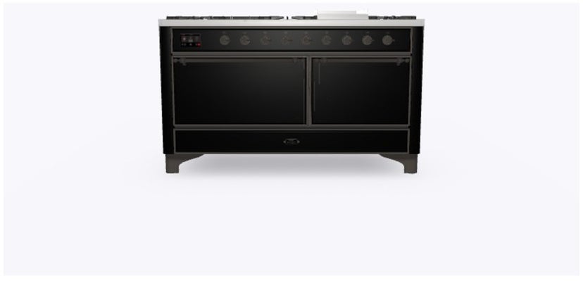 Ilve UM15FDQNS3BKB 60" Dual Fuel Range w/ 9 Sealed Burners, Double Ov...