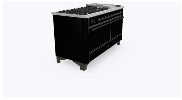 Ilve UM15FDQNS3BKB 60" Dual Fuel Range w/ 9 Sealed Burners, Double Ov...