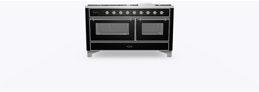 Ilve UM15FDNS3BKC 60" Dual Fuel Range w/ 9 Sealed Burners, Double Ov...