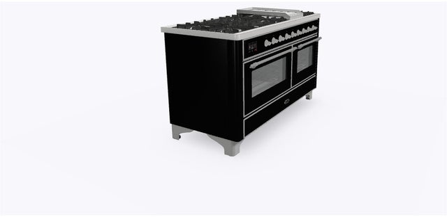 Ilve UM15FDNS3BKC 60" Dual Fuel Range w/ 9 Sealed Burners, Double Ov...