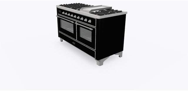 Ilve UM15FDNS3BKC 60" Dual Fuel Range w/ 9 Sealed Burners, Double Ov...