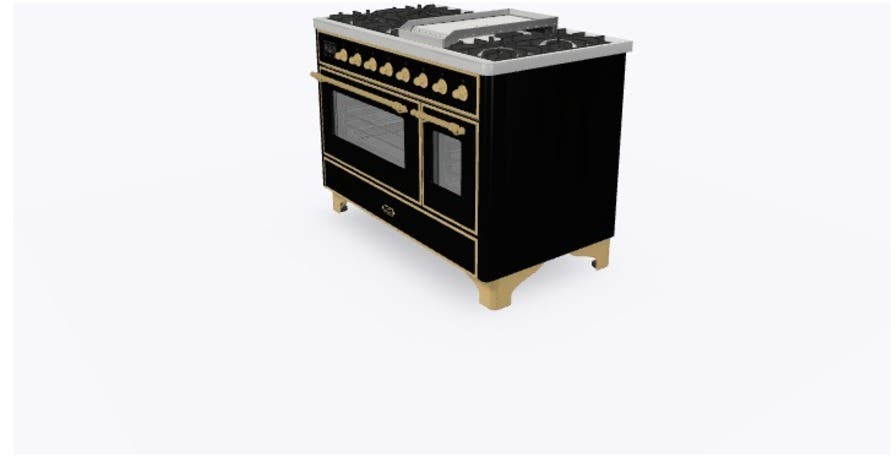 Ilve UM12FDNS3BKG Natural Gas In Glossy Black W/ Brass Trim